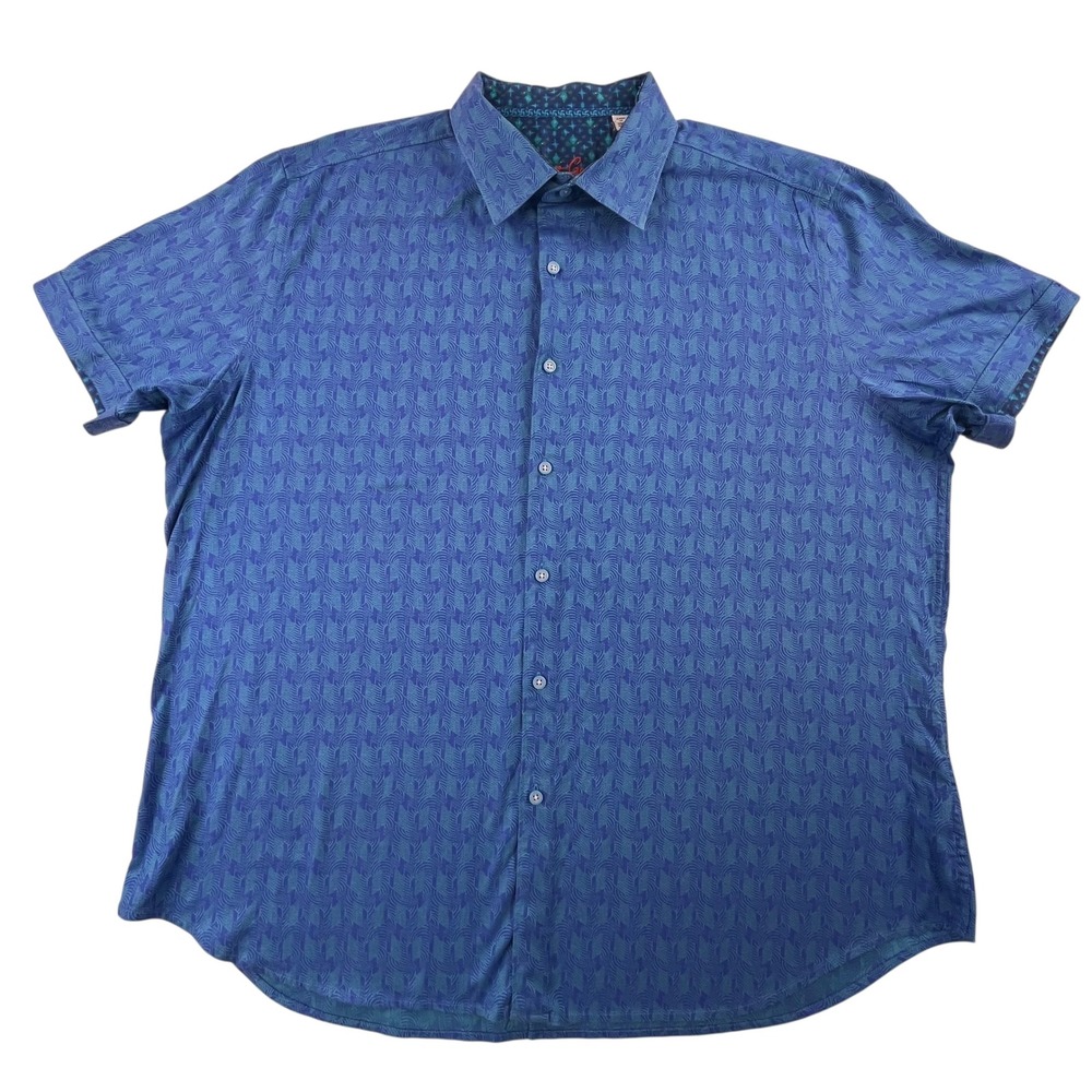 Robert Graham Classic Fit Blue Teal Jacquard Pattern Button Down Shirt Mens 3XL